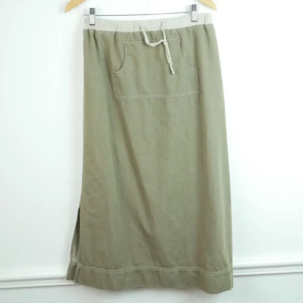 Vintage Medium Midi Skirt Olive Drab Low Rise Y2K 90s Granola Girl Grunge Cotton